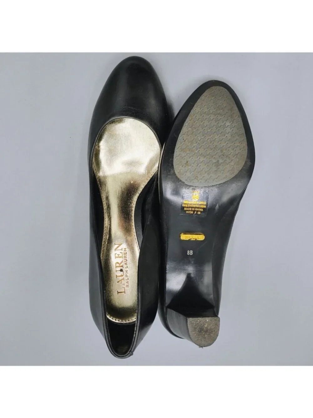 Lauren Ralph Lauren Womens Black Leather Block Heel Pumps (Size 8B)